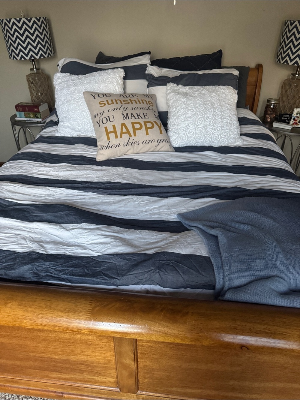 Striped Navy and White Comforter Set